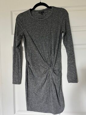 Topshop Heather Gray Long Sleeve Twist-Waist Dress